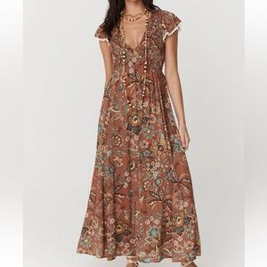 Spell Mojave Lily Shirred Maxi Dress in Amber